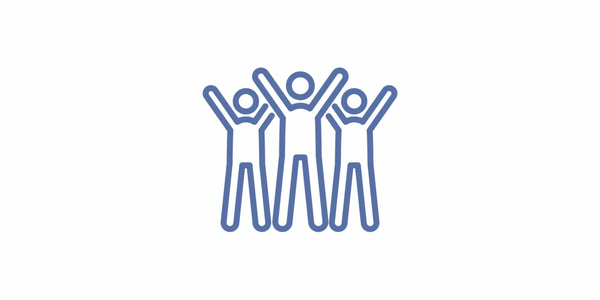 Three outlined figures with raised arms in celebration or unity.
