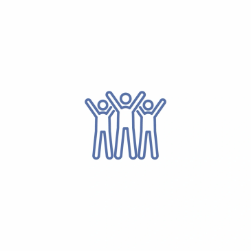 Three outlined figures with raised arms in celebration or unity.