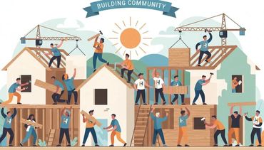 A variety of people helping build a community. People for Ethical Treatment of People.