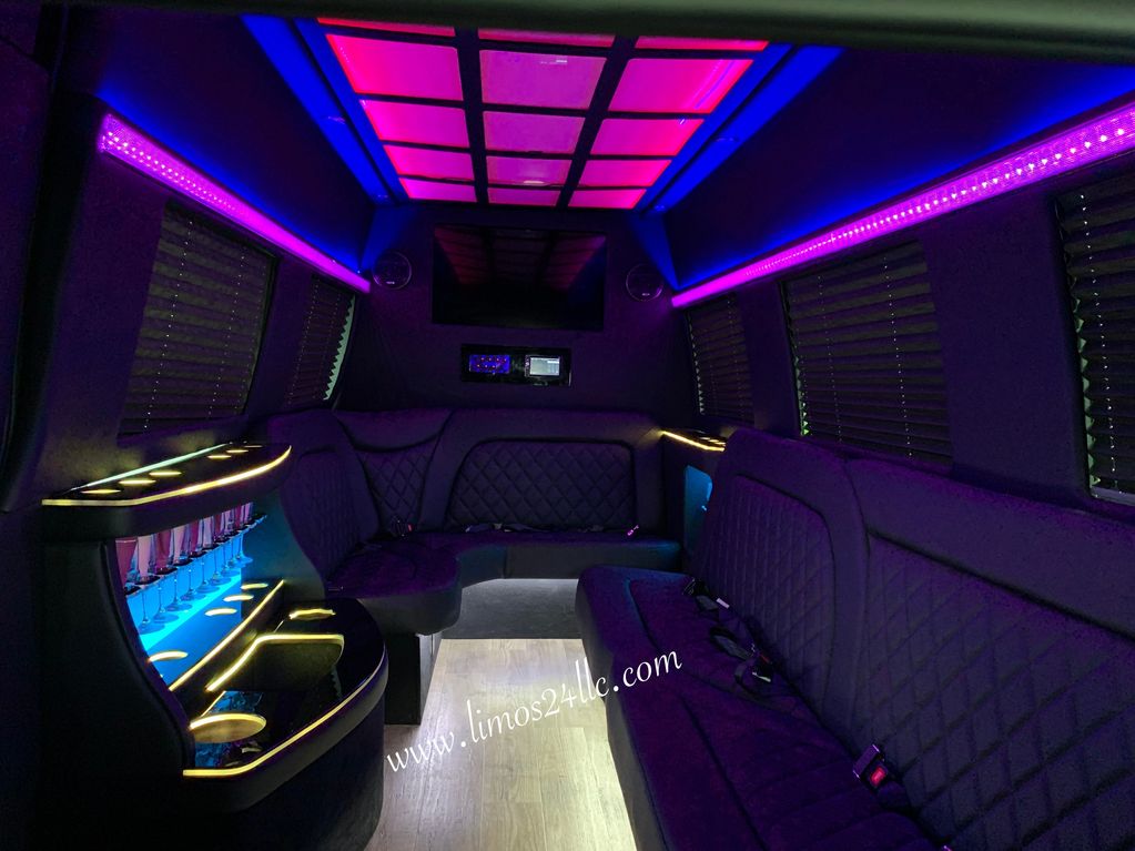 inside of 12 passenger party bus.