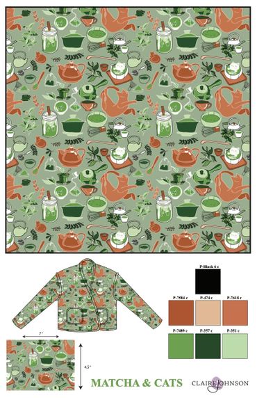 Print design , matcha and cats