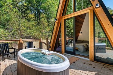 A-frame cabin with hot tub