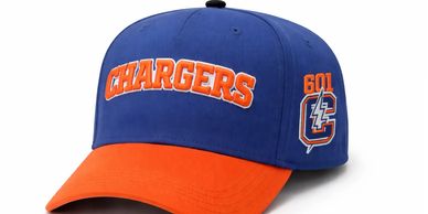 Blue and orange Chargers baseball cap.