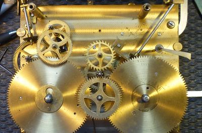 The open movement of a 2 train westminster movement by Herschedes, including crown wheels.