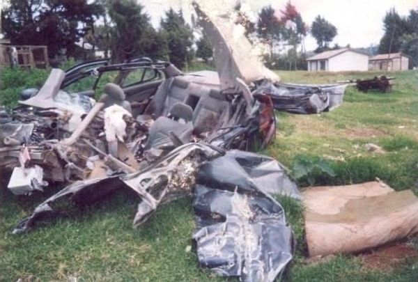 The car after the accident with Pastor Anselm Shima inside, in Kenya.