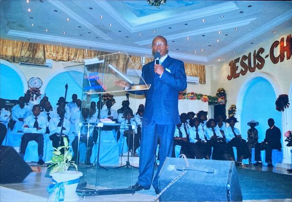 Pastor Anselme Shima preaching in Haut Katanga, DRC.