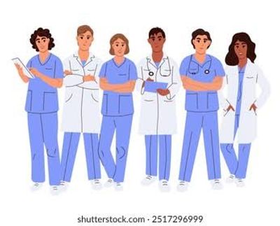 Group of diverse healthcare professionals standing together.