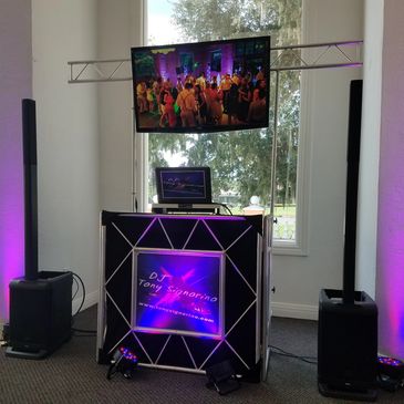 DJ Tony Signorino's equipment set up with a flat screen monitor at La Cita Country Club in Titusvill