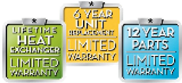 Daikin 12 year parts warranty, lifetime heat exchanger warranty, 6 year unit replacement warranty,