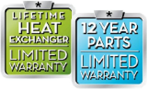 12 year parts warranty and Lifetime heat exchanger warranty