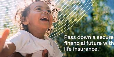 Toddler being lifted. Caption "Pass down a secure financial future with life insurance."