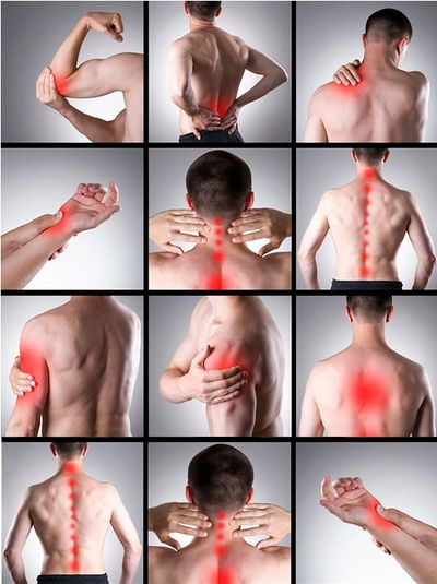 Collage of 12 pain areas on a man