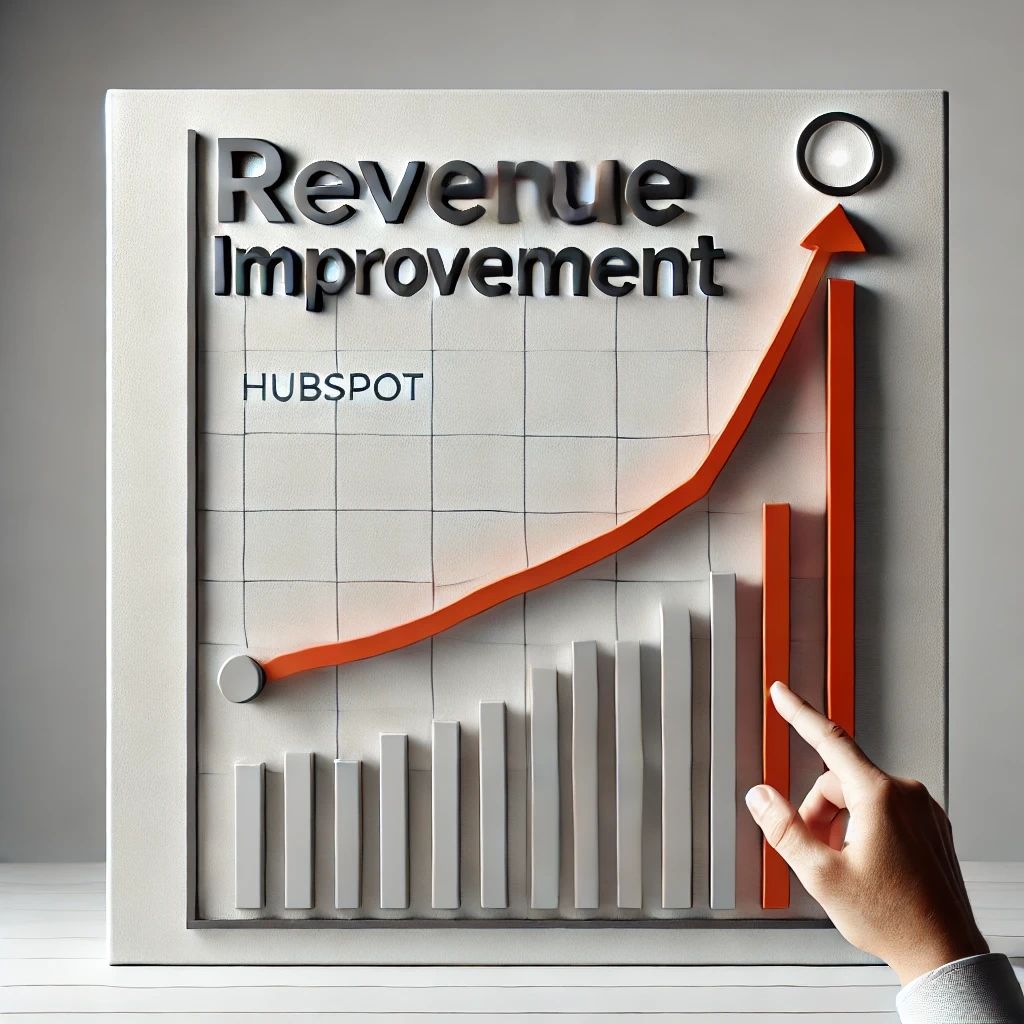 A graph showing growth, it says revenue improvement and then it says HubSpot