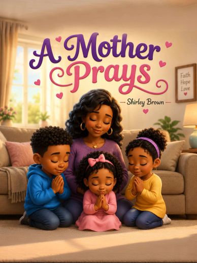 A mother and her three children praying together.