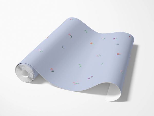 Rolled wallpaper with delicate floral prints.