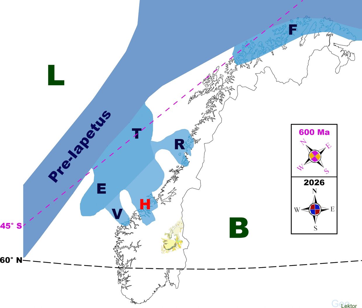 Kart over Nord-Norge og Nord-Sverige med tektoniske soner.