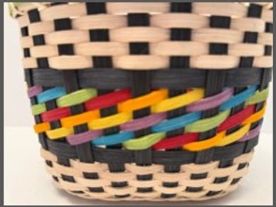 Close-up of a colorful woven basket.