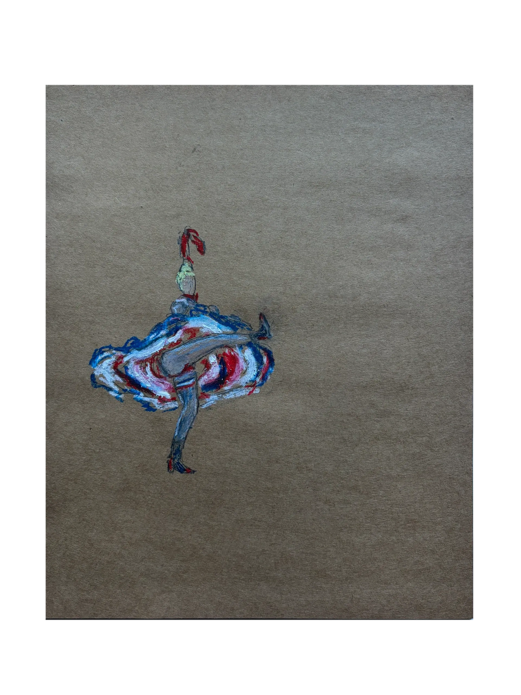 A colorful dancer sketch on brown paper.