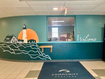 Lighthouse mural at Community Services in Cape Elizabeth, Maine