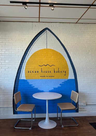 Surfboard mural at bakery in Cape Elizabeth, Maine