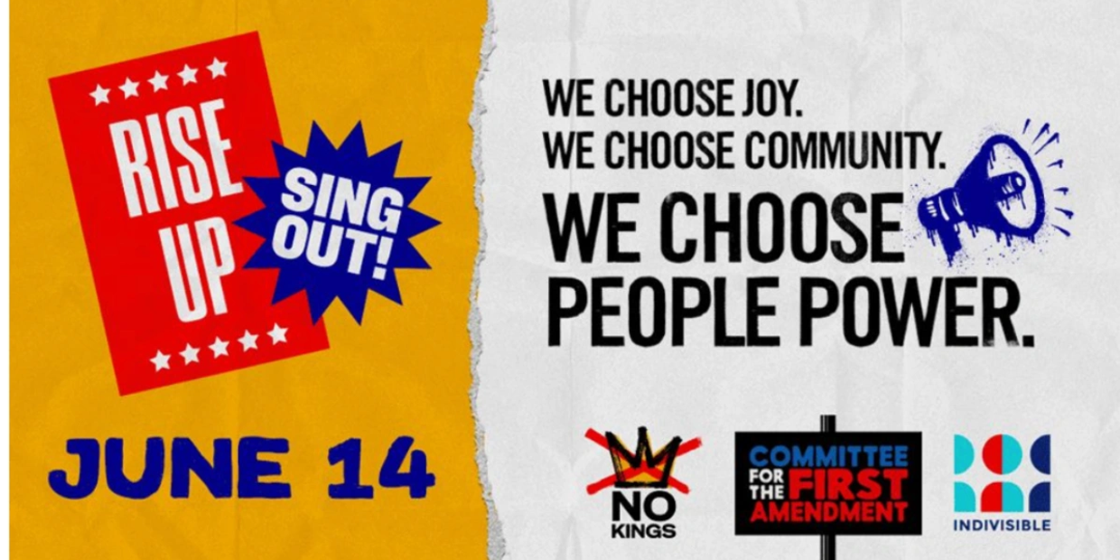 Poster promoting Rise Up Sing Out event on June 14, advocating for people power.