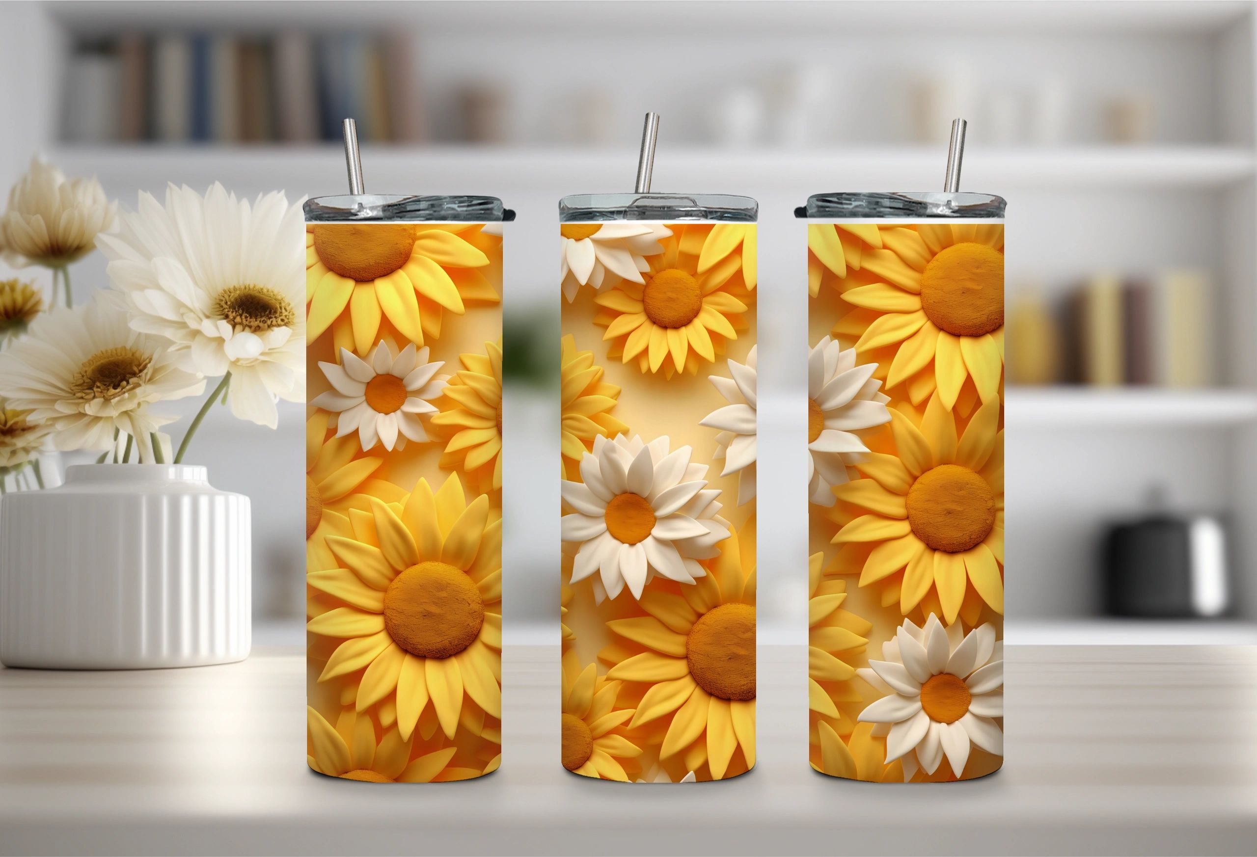 Daisy tumbler mockup.