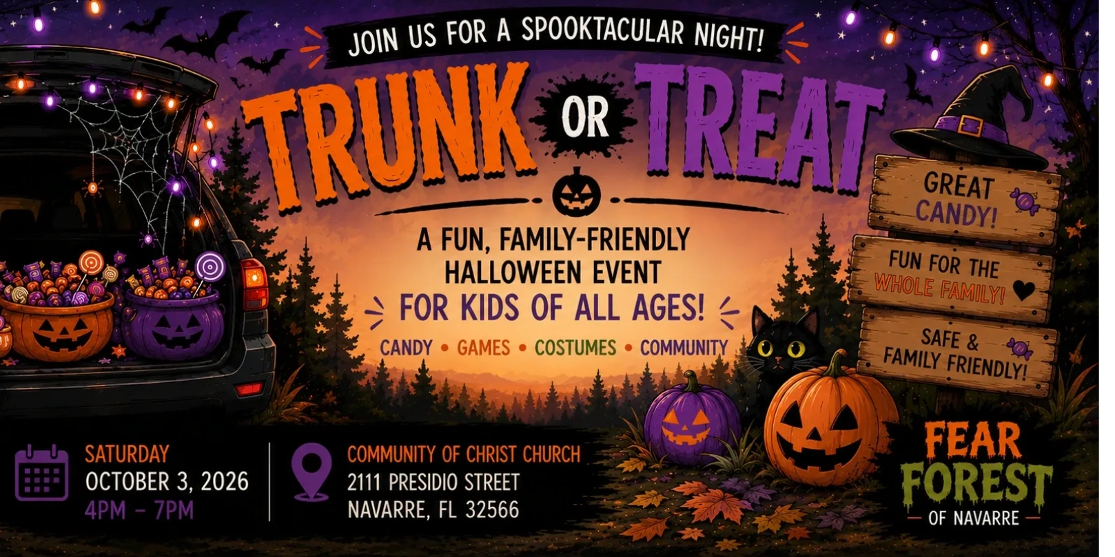 Halloween trunk or treat event with candy and games.