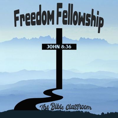 Freedom Fellowship logo with a cross and mountain background.