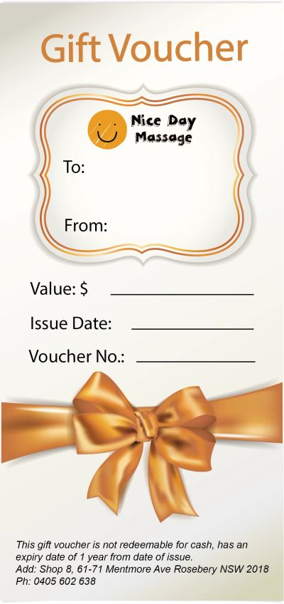 Nice Day Massage gift voucher with orange bow.