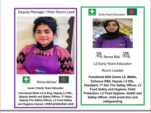 Two female educators from Bangladesh with detailed qualifications and roles.