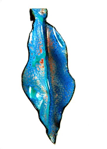 Bellmore Arts original Maine art by Laurie Lofman Bellmore  - copper enamel leaf piece blue 
