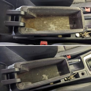 Before and after of centre console interior detailing.