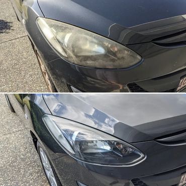 Before and after of headlight restoration