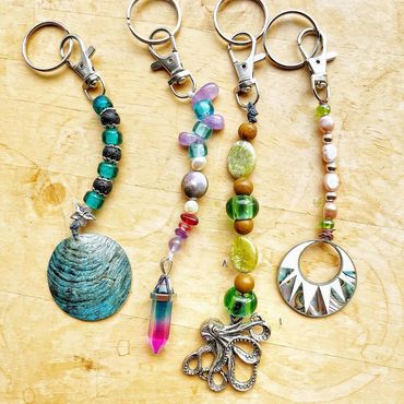 beaded keychains in various colors