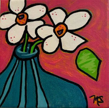 Daisies in Teal Vase
Acrylic painting