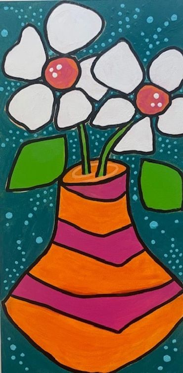 Daisies in Magenta Striped Vase
Acrylic Painting
