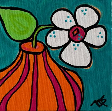 Daisy in Orange Magenta Striped Vase (R)
Acrylic Painting