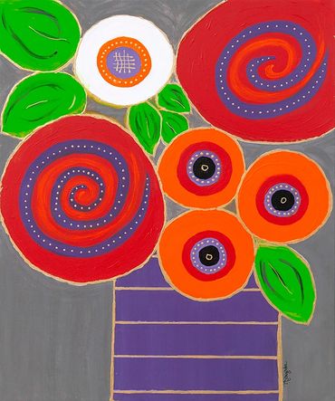Fun Flowers in Purple Vase 
Acrylic painting