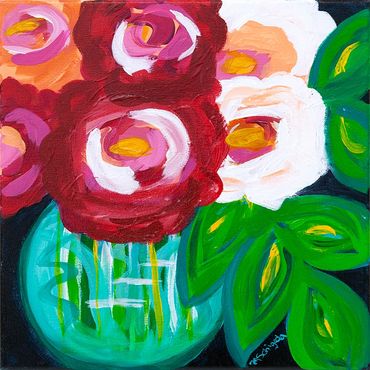 Peonies with Black Background acrylic painting