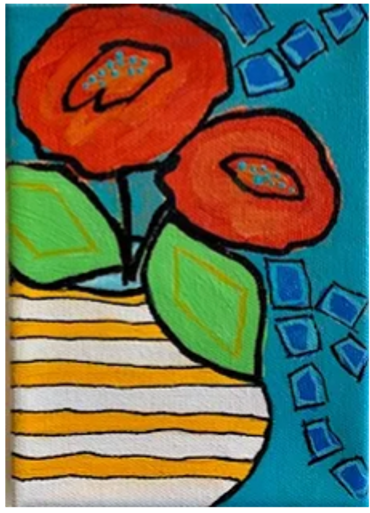 Poppies in Yellow Striped Vase
Acrylic Painting