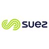 Suez company logo with green abstract symbol and blue text.