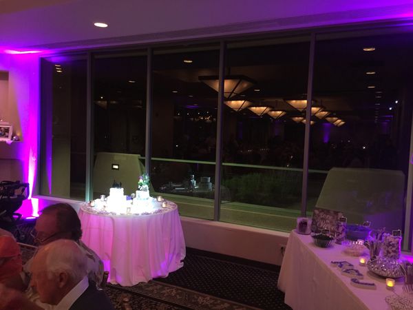Purple uplighting and cake Pin Spots.
