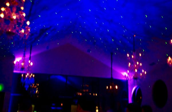 Purple uplighting and slow moving Green Bliss Lighting for star effect.