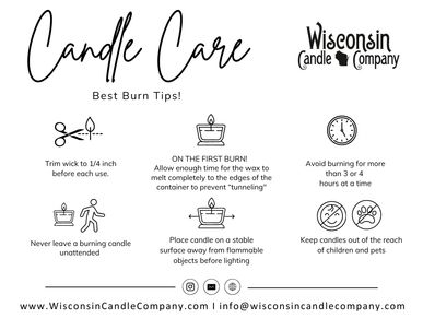 Candle care tips from Wisconsin Candle Company for safe and effective burning.