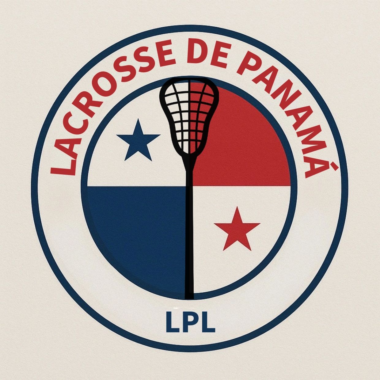 Logo for Panama's lacrosse league with national flag colors and a lacrosse stick.