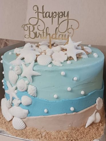 This ocean scape designed Birthday Cake was made at All About the Cake in Coventry, VT.