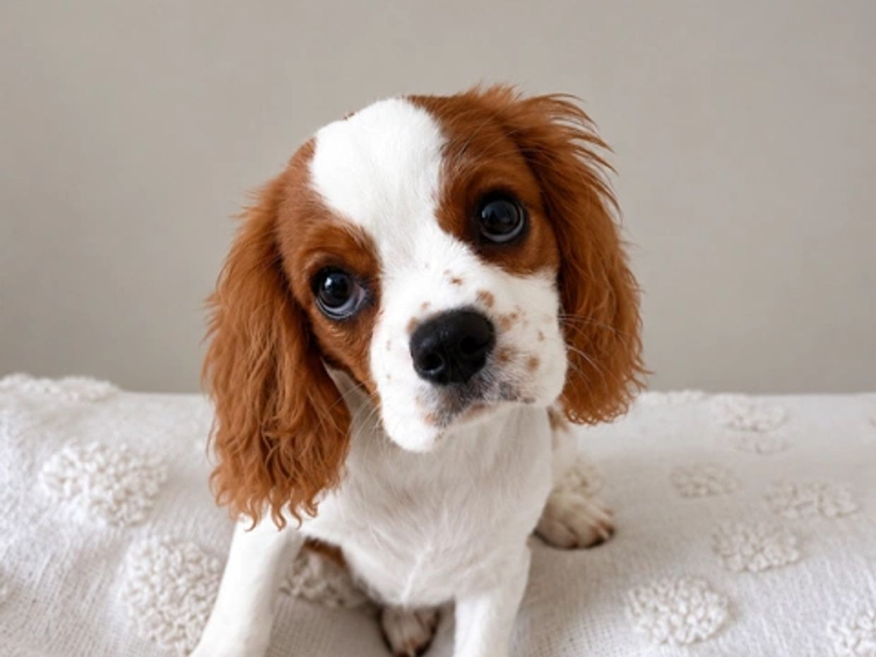Adorable Cavalier King Charles Spaniel puppy with big eyes.