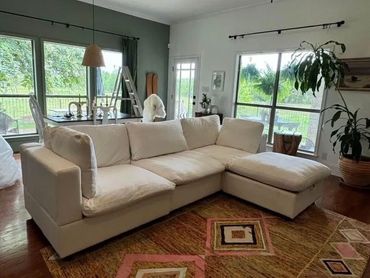 Couch with five pillows