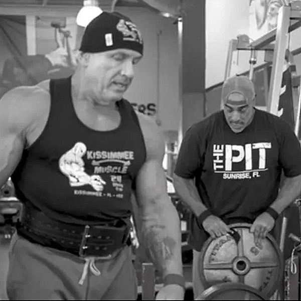 Bodybuilders Jimmy Mentis and Jonathan McGrael working out at Kissimmee Muscle 24 hour Gym, Orlando