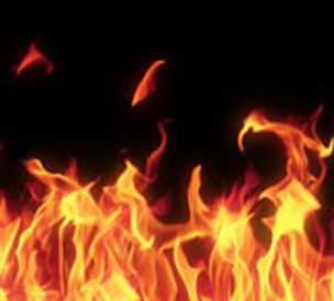 Flames from a raging fire.